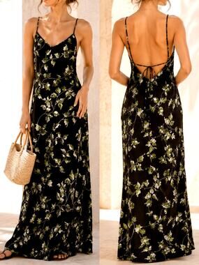 Rumored Maxi Dress Small Low Tide Envy Strappy Cami Resort Floral Print Vacation
